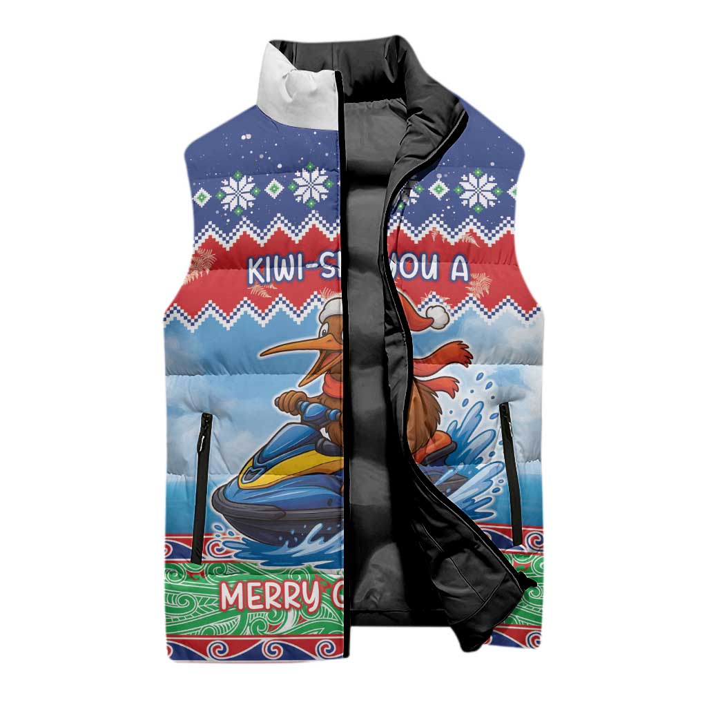 New Zealand Christmas Sleeveless Puffer Jacket Funny Jet Ride Kiwi Xmas - Aussie Hoodie