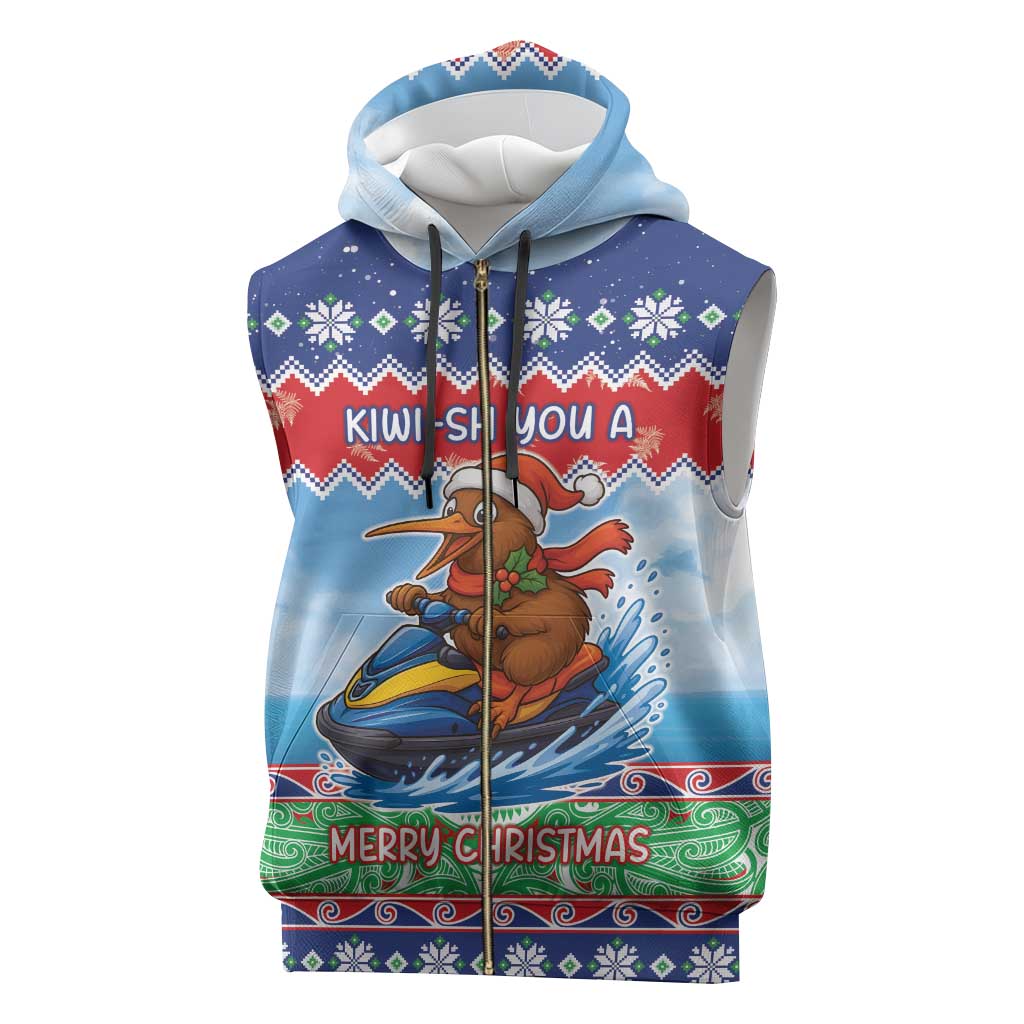 New Zealand Christmas Sleeveless Zip Hoodie Funny Jet Ride Kiwi Xmas - Aussie Hoodie