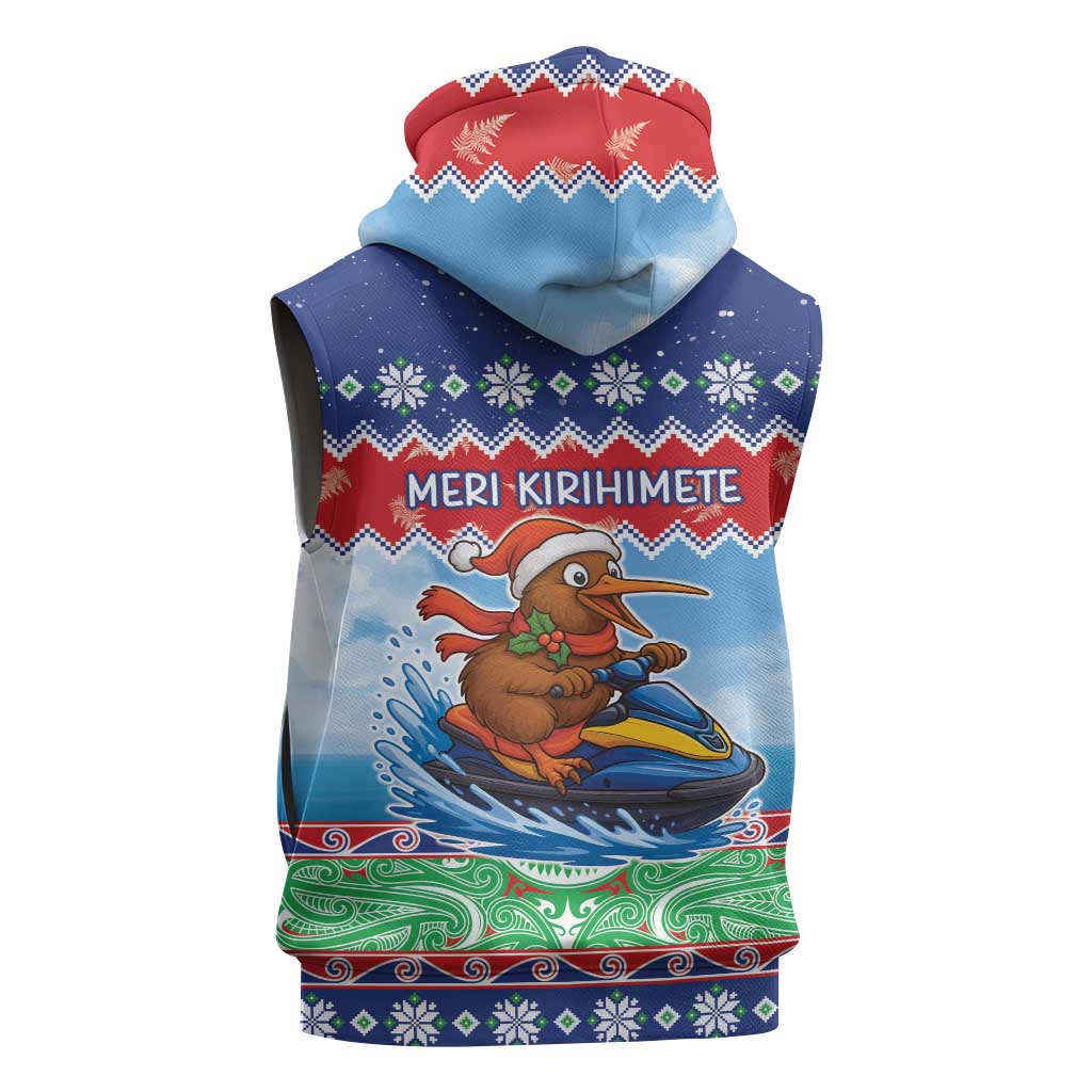 New Zealand Christmas Sleeveless Zip Hoodie Funny Jet Ride Kiwi Xmas - Aussie Hoodie