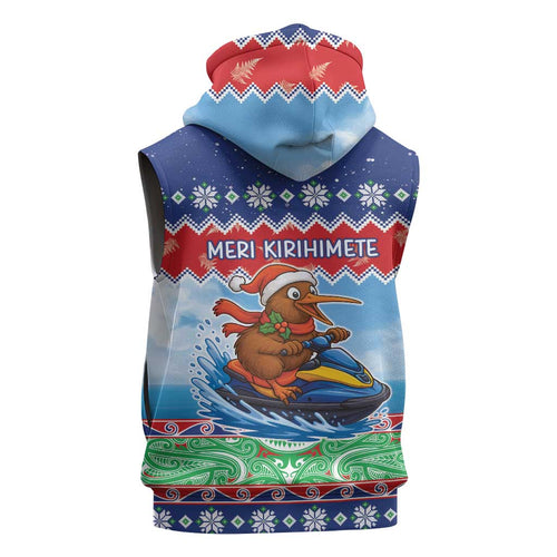 New Zealand Christmas Sleeveless Zip Hoodie Funny Jet Ride Kiwi Xmas LT05