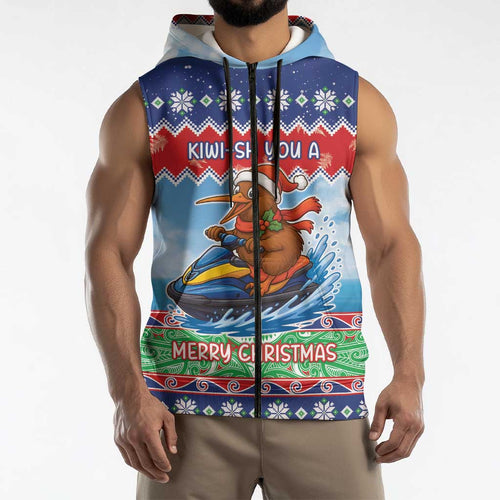 New Zealand Christmas Sleeveless Zip Hoodie Funny Jet Ride Kiwi Xmas LT05