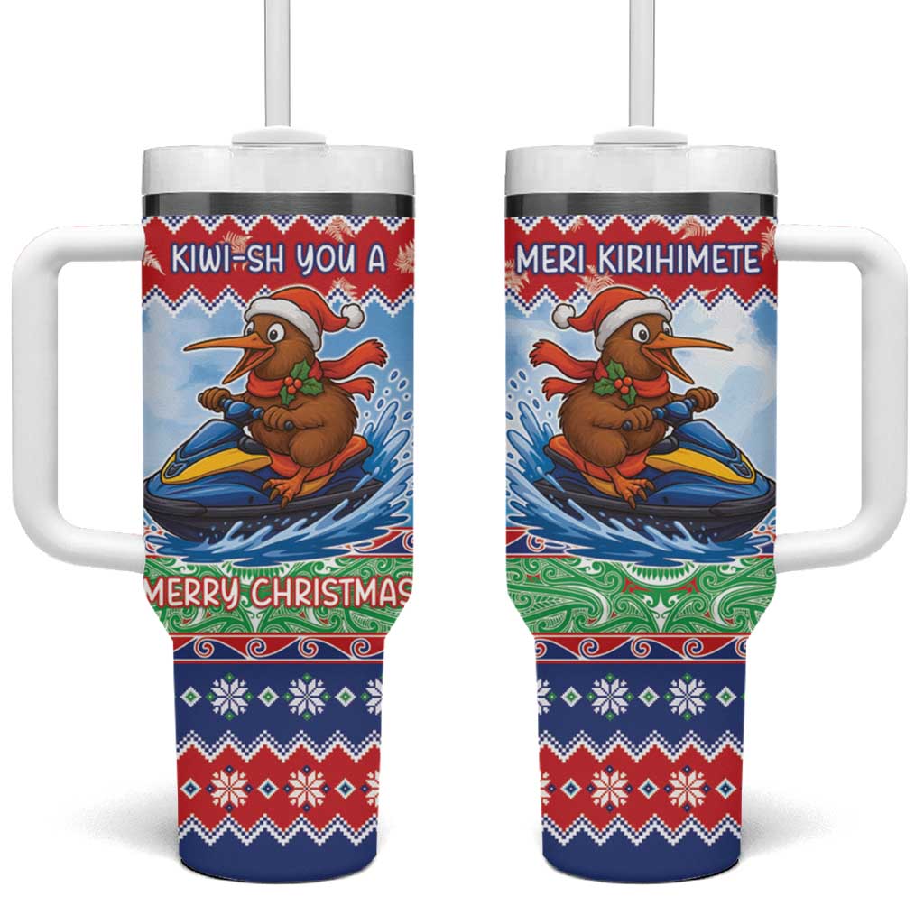 New Zealand Christmas Tumbler With Handle Funny Jet Ride Kiwi Xmas - Aussie Hoodie