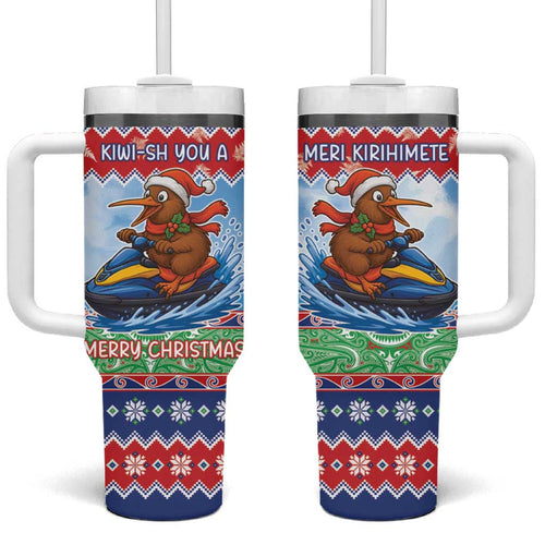 New Zealand Christmas Tumbler With Handle Funny Jet Ride Kiwi Xmas - Aussie Hoodie