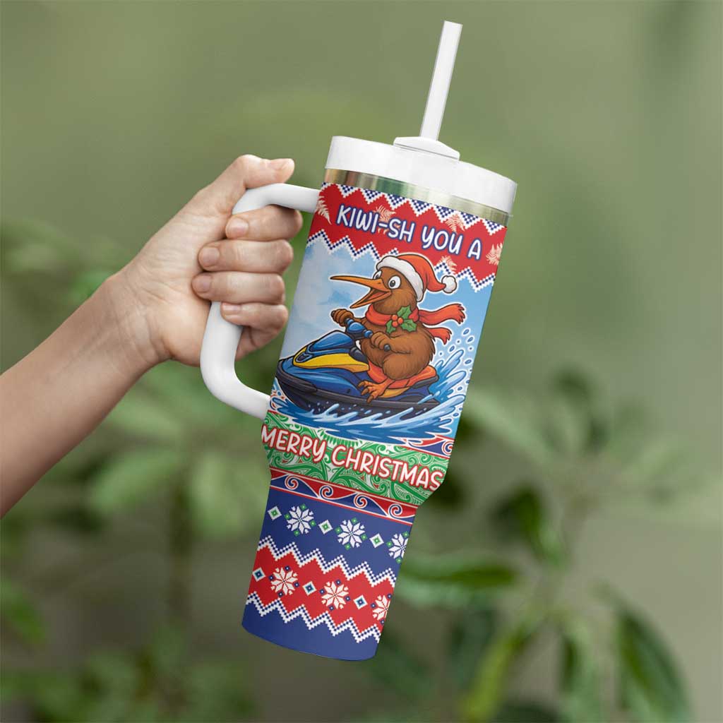 New Zealand Christmas Tumbler With Handle Funny Jet Ride Kiwi Xmas - Aussie Hoodie