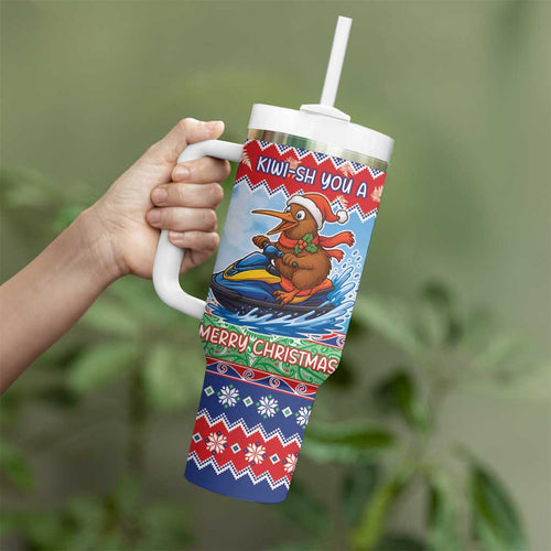 New Zealand Christmas Tumbler With Handle Funny Jet Ride Kiwi Xmas - Aussie Hoodie