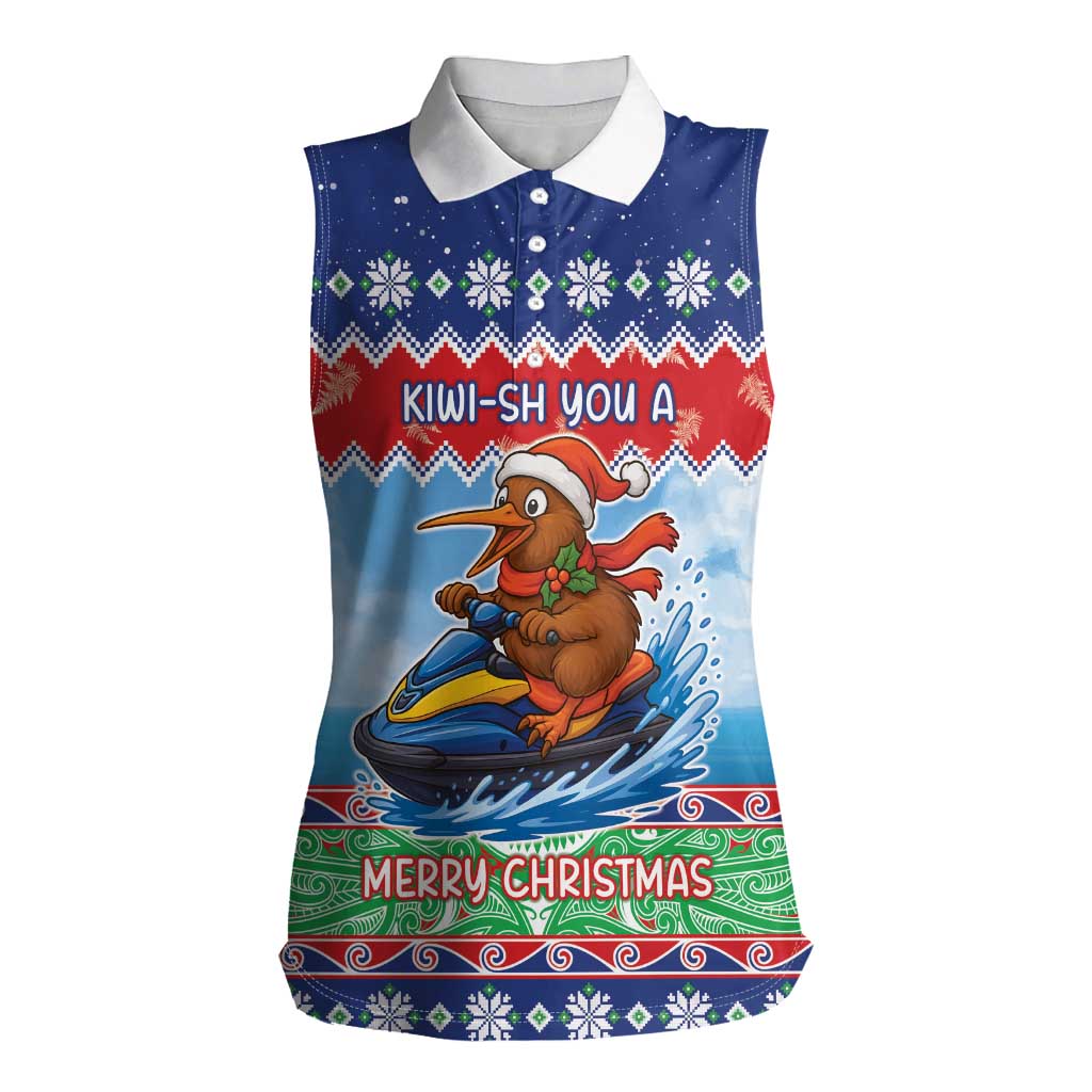 New Zealand Christmas Women Sleeveless Polo Shirt Funny Jet Ride Kiwi Xmas - Aussie Hoodie