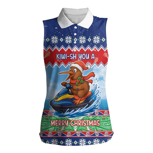 New Zealand Christmas Women Sleeveless Polo Shirt Funny Jet Ride Kiwi Xmas - Aussie Hoodie