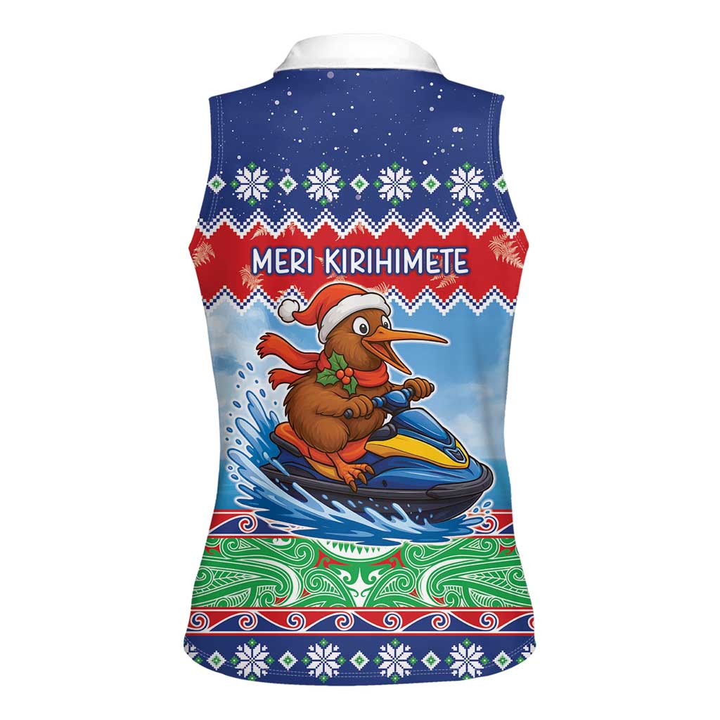 New Zealand Christmas Women Sleeveless Polo Shirt Funny Jet Ride Kiwi Xmas - Aussie Hoodie