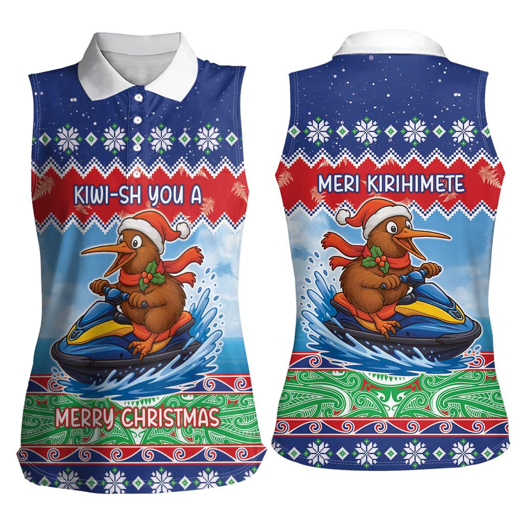 New Zealand Christmas Women Sleeveless Polo Shirt Funny Jet Ride Kiwi Xmas - Aussie Hoodie