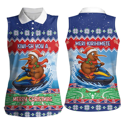 New Zealand Christmas Women Sleeveless Polo Shirt Funny Jet Ride Kiwi Xmas - Aussie Hoodie