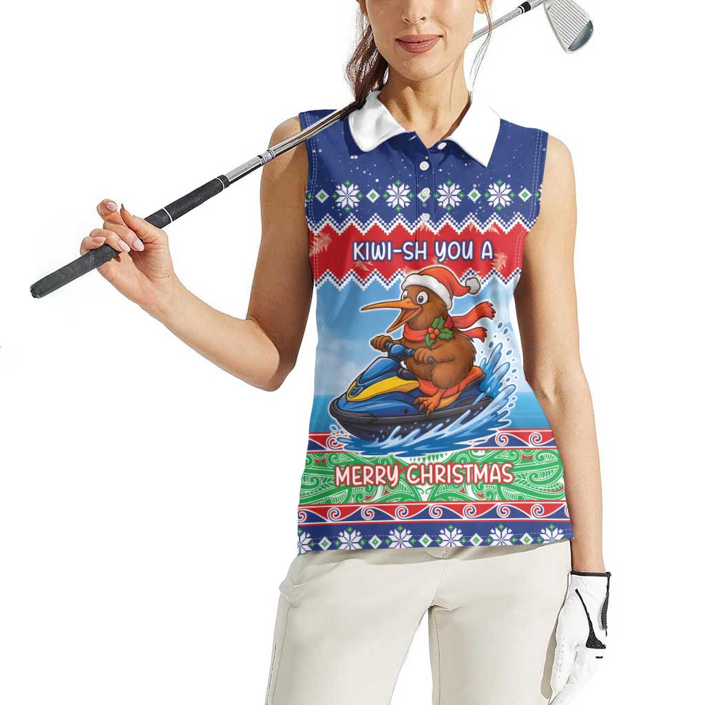New Zealand Christmas Women Sleeveless Polo Shirt Funny Jet Ride Kiwi Xmas - Aussie Hoodie