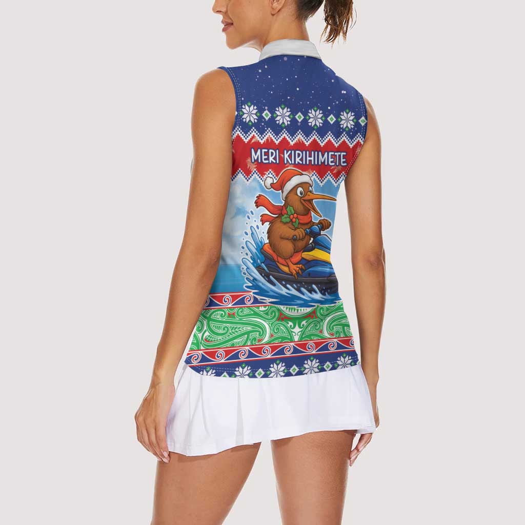 New Zealand Christmas Women Sleeveless Polo Shirt Funny Jet Ride Kiwi Xmas - Aussie Hoodie