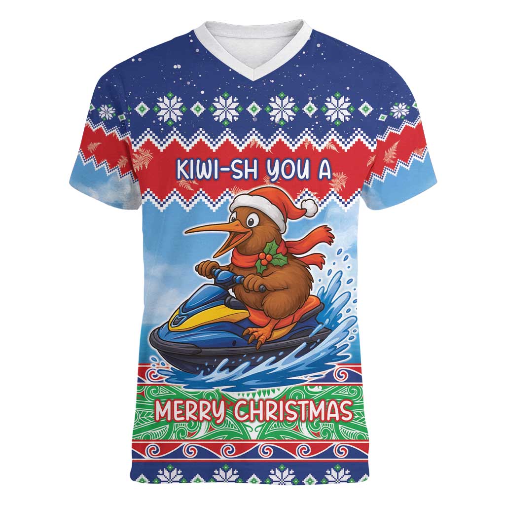 New Zealand Christmas Women V-Neck T-Shirt Funny Jet Ride Kiwi Xmas - Aussie Hoodie