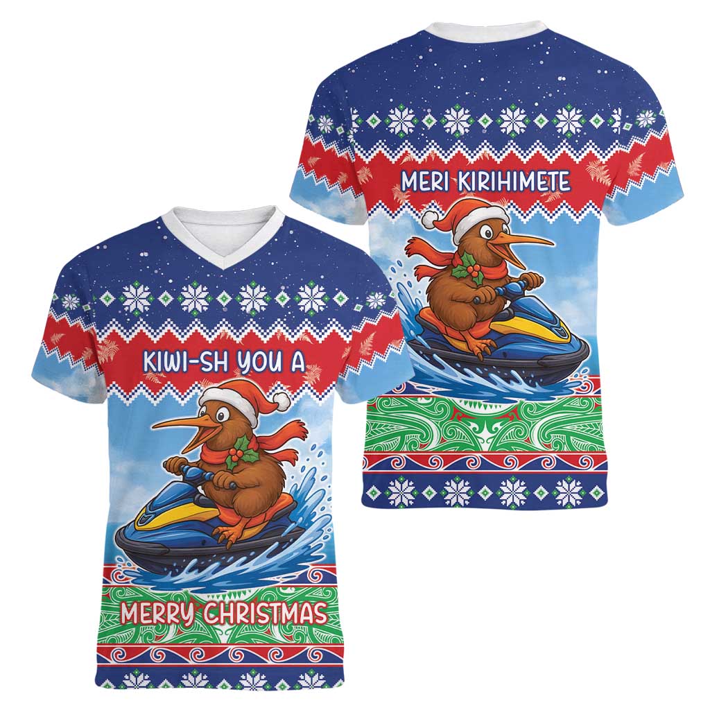 New Zealand Christmas Women V-Neck T-Shirt Funny Jet Ride Kiwi Xmas - Aussie Hoodie