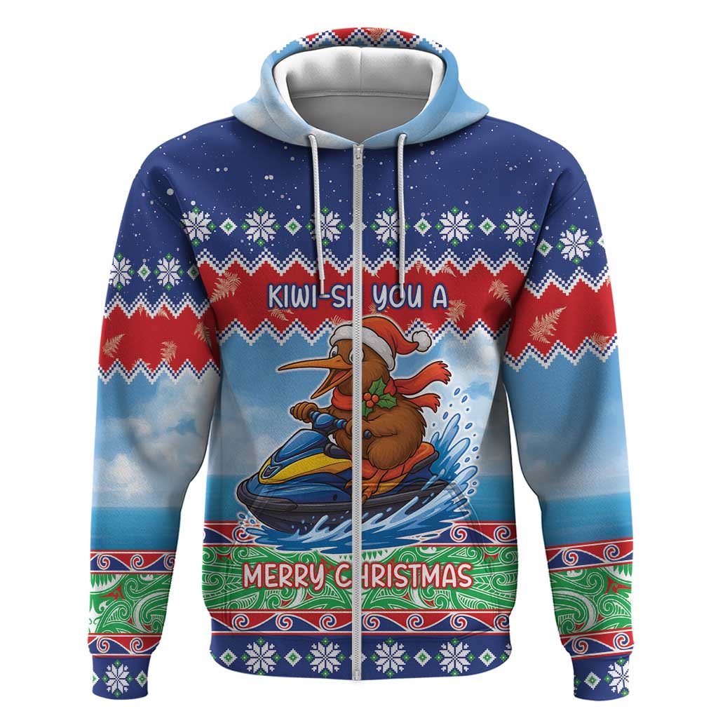 New Zealand Christmas Zip Hoodie Funny Jet Ride Kiwi Xmas - Aussie Hoodie