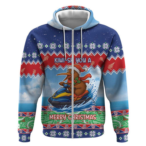 New Zealand Christmas Zip Hoodie Funny Jet Ride Kiwi Xmas - Aussie Hoodie