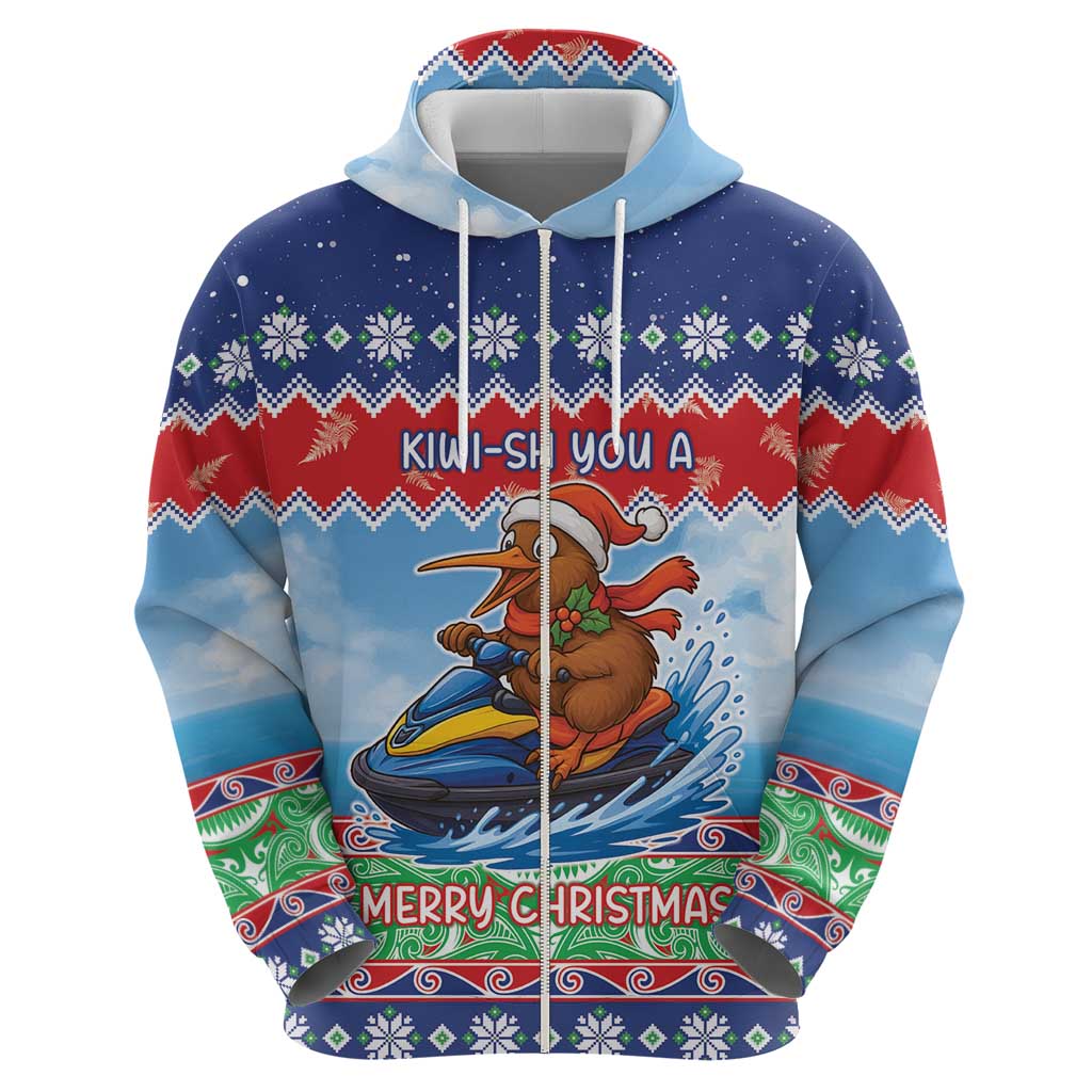 New Zealand Christmas Zip Hoodie Funny Jet Ride Kiwi Xmas - Aussie Hoodie