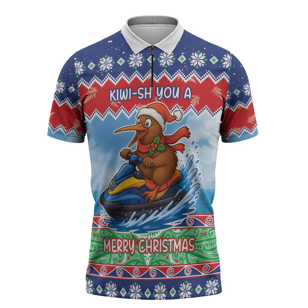New Zealand Christmas Zipper Polo Shirt Funny Jet Ride Kiwi Xmas - Aussie Hoodie