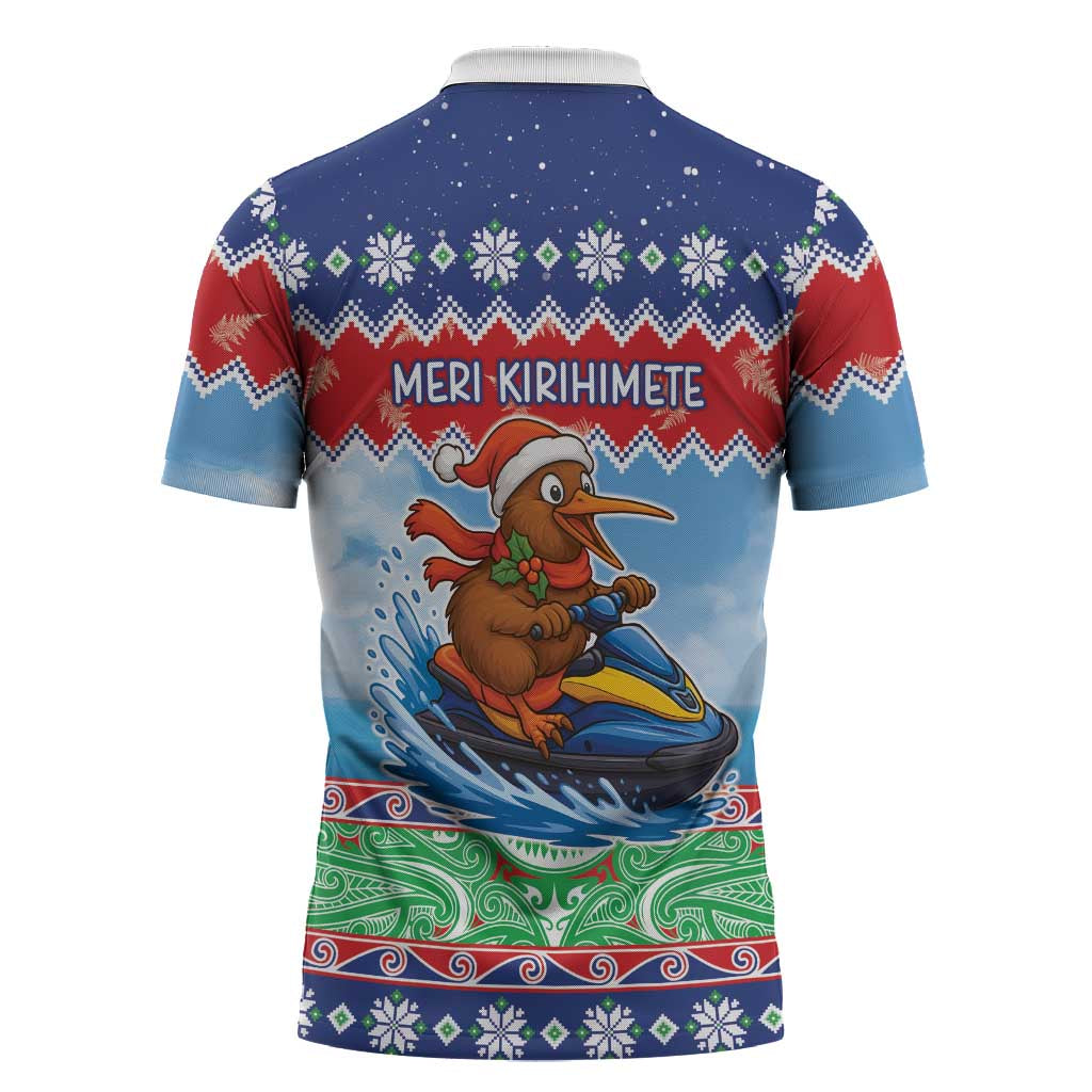 New Zealand Christmas Zipper Polo Shirt Funny Jet Ride Kiwi Xmas LT05