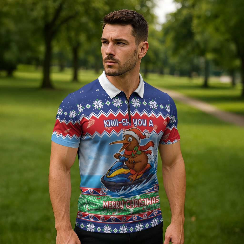 New Zealand Christmas Zipper Polo Shirt Funny Jet Ride Kiwi Xmas - Aussie Hoodie