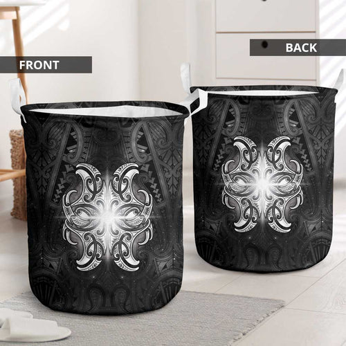New Zealand Matariki Laundry Basket Maori Moko Black Galaxy