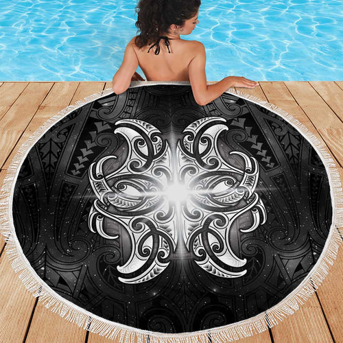 New Zealand Matariki Beach Blanket Maori Moko Black Galaxy