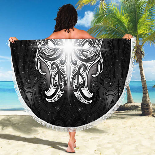 New Zealand Matariki Beach Blanket Maori Moko Black Galaxy