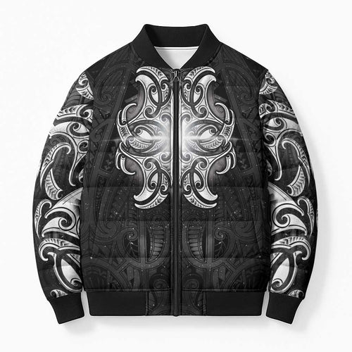 New Zealand Matariki Bomber Puffer Jacket Maori Moko Black Galaxy