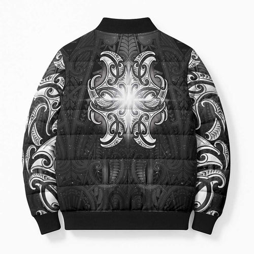 New Zealand Matariki Bomber Puffer Jacket Maori Moko Black Galaxy