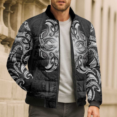 New Zealand Matariki Bomber Puffer Jacket Maori Moko Black Galaxy