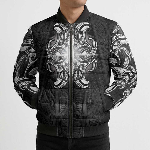 New Zealand Matariki Bomber Puffer Jacket Maori Moko Black Galaxy