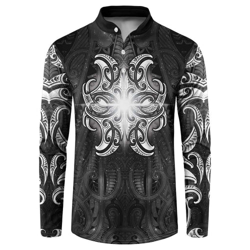 New Zealand Matariki Button Sweatshirt Maori Moko Black Galaxy
