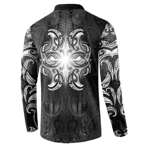 New Zealand Matariki Button Sweatshirt Maori Moko Black Galaxy