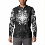 New Zealand Matariki Button Sweatshirt Maori Moko Black Galaxy