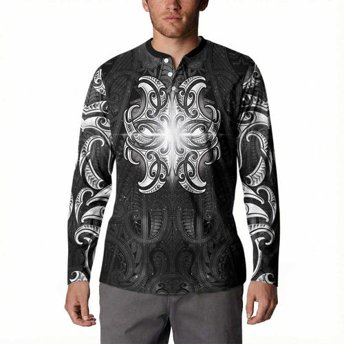 New Zealand Matariki Button Sweatshirt Maori Moko Black Galaxy