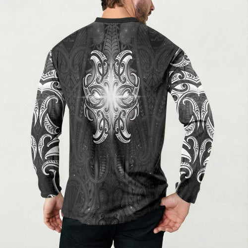 New Zealand Matariki Button Sweatshirt Maori Moko Black Galaxy