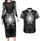 New Zealand Matariki Couples Matching Long Sleeve Bodycon Dress and Hawaiian Shirt Maori Moko Black Galaxy