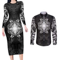New Zealand Matariki Couples Matching Long Sleeve Bodycon Dress and Long Sleeve Button Shirt Maori Moko Black Galaxy