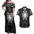 New Zealand Matariki Couples Matching Off Shoulder Maxi Dress and Hawaiian Shirt Maori Moko Black Galaxy