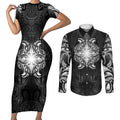 New Zealand Matariki Couples Matching Short Sleeve Bodycon Dress and Long Sleeve Button Shirt Maori Moko Black Galaxy
