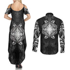New Zealand Matariki Couples Matching Summer Maxi Dress and Long Sleeve Button Shirt Maori Moko Black Galaxy