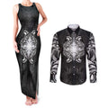 New Zealand Matariki Couples Matching Tank Maxi Dress and Long Sleeve Button Shirt Maori Moko Black Galaxy