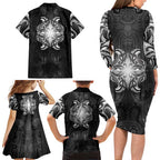 New Zealand Matariki Family Matching Long Sleeve Bodycon Dress and Hawaiian Shirt Maori Moko Black Galaxy