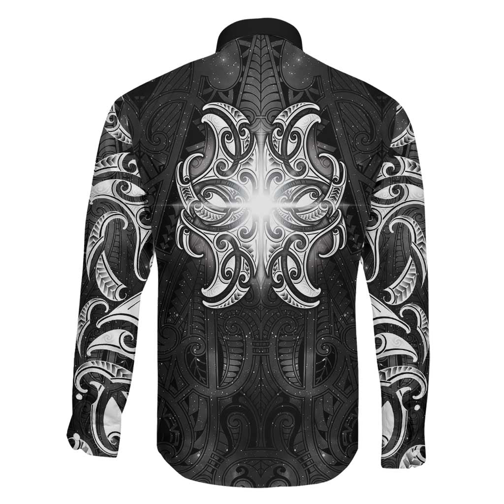 New Zealand Matariki Family Matching Long Sleeve Bodycon Dress and Hawaiian Shirt Maori Moko Black Galaxy