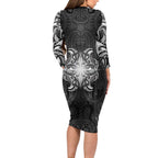 New Zealand Matariki Family Matching Long Sleeve Bodycon Dress and Hawaiian Shirt Maori Moko Black Galaxy