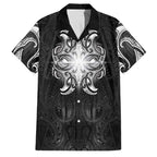 New Zealand Matariki Family Matching Off The Shoulder Long Sleeve Dress and Hawaiian Shirt Maori Moko Black Galaxy