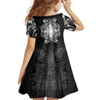 New Zealand Matariki Family Matching Off Shoulder Maxi Dress and Hawaiian Shirt Maori Moko Black Galaxy