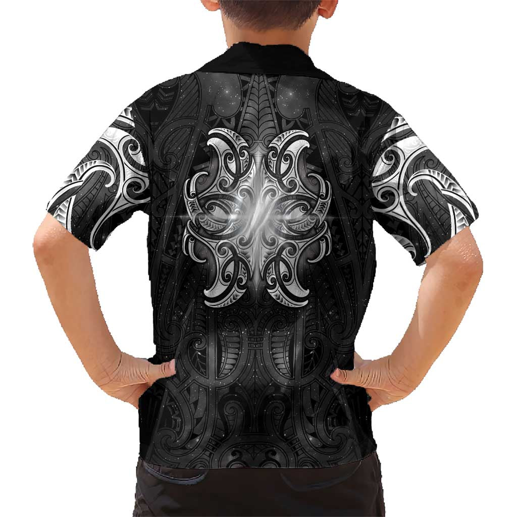 New Zealand Matariki Family Matching Off Shoulder Short Dress and Hawaiian Shirt Maori Moko Black Galaxy