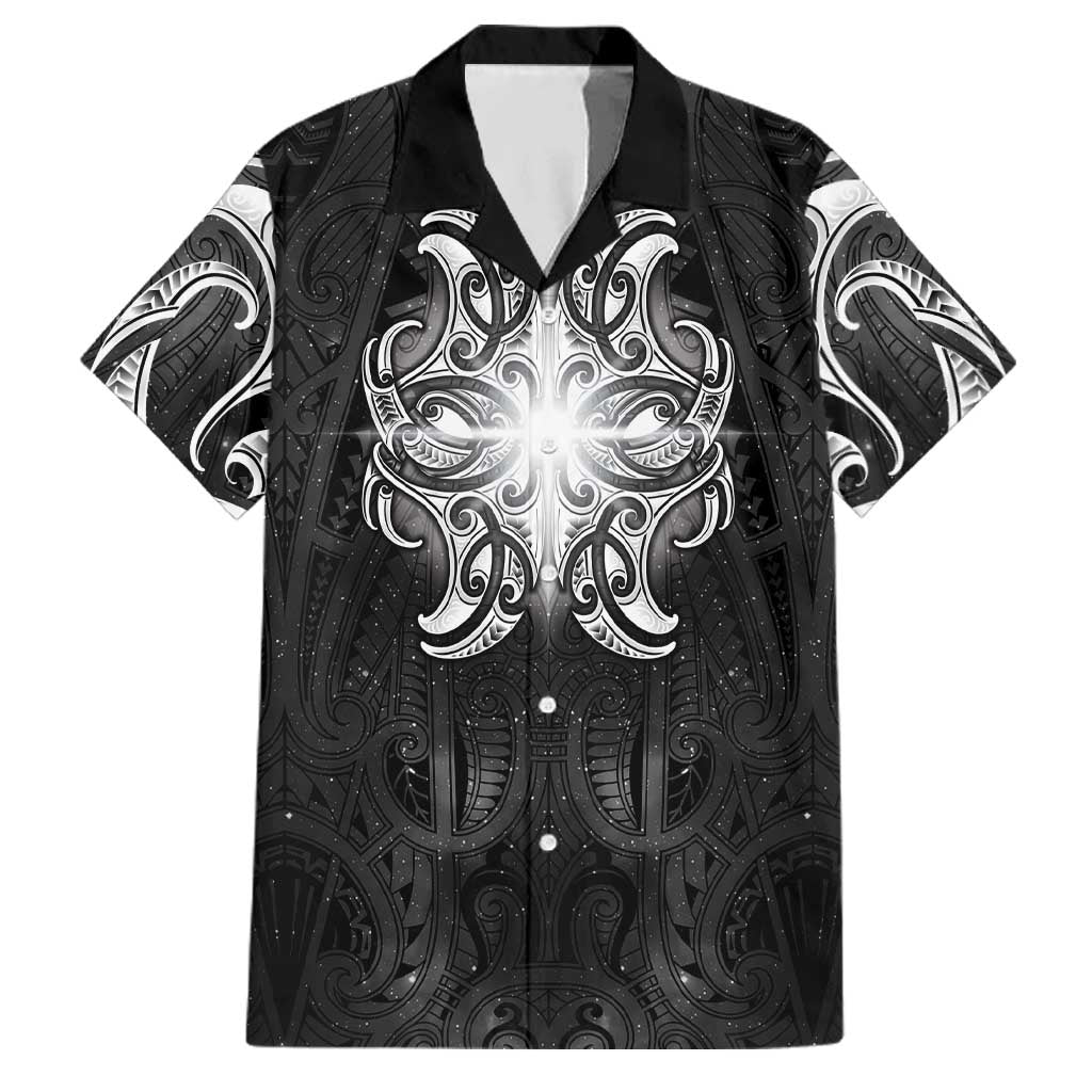 New Zealand Matariki Family Matching Off Shoulder Short Dress and Hawaiian Shirt Maori Moko Black Galaxy