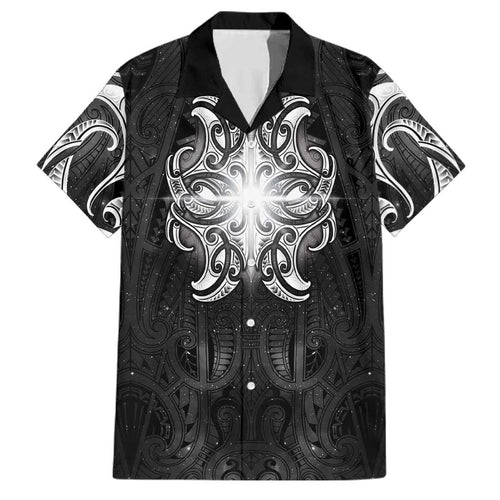 New Zealand Matariki Family Matching Off Shoulder Short Dress and Hawaiian Shirt Maori Moko Black Galaxy